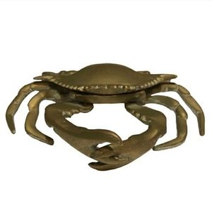 VINTAGE Articulated Solid Brass Crab Ashtray Trinket Sculpture Vintage!